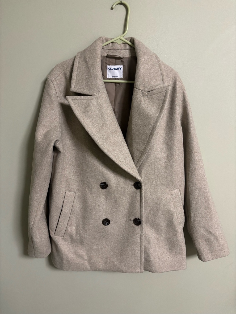 Old Navy Beige Double-Breasted Peacoat Jacket Women's Size Large Classic